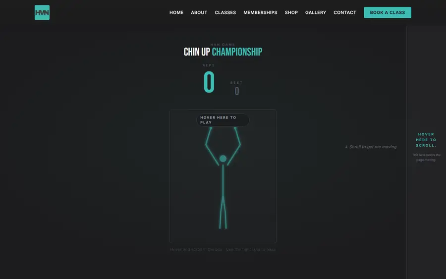 HVN CrossFit — the scroll-driven chin-up mini-game.