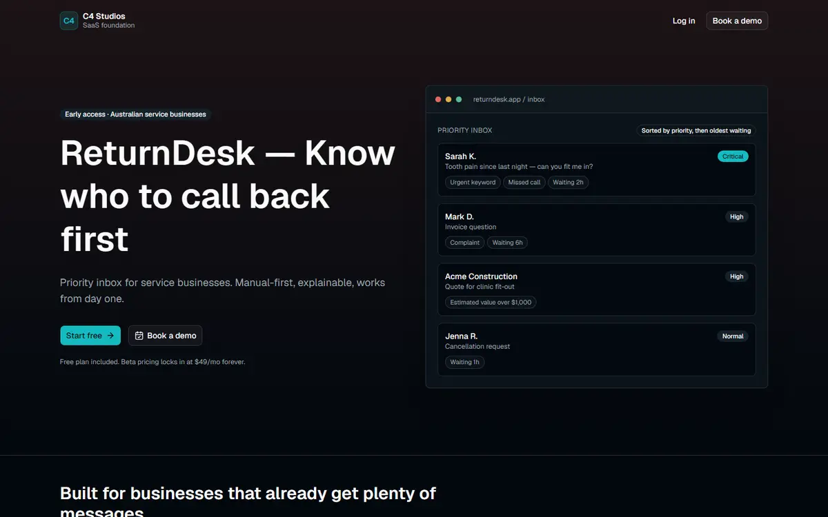 ReturnDesk — a C4 Studios build