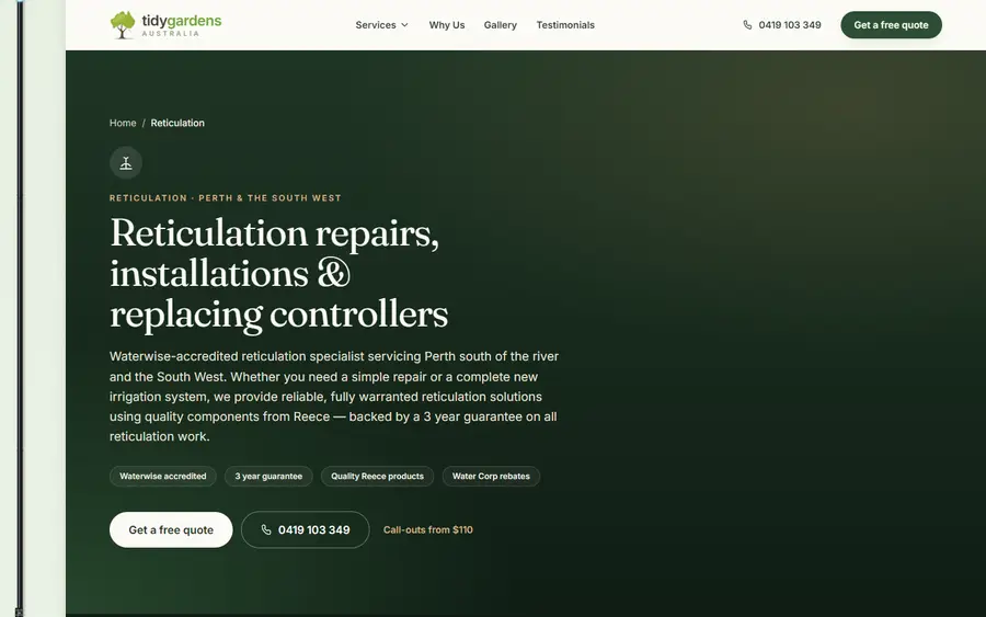 Tidy Gardens — reticulation repairs, installations and controller replacement.