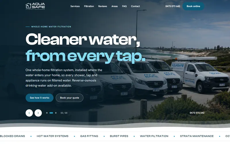 The Aqua-Safe Plumbing home page.