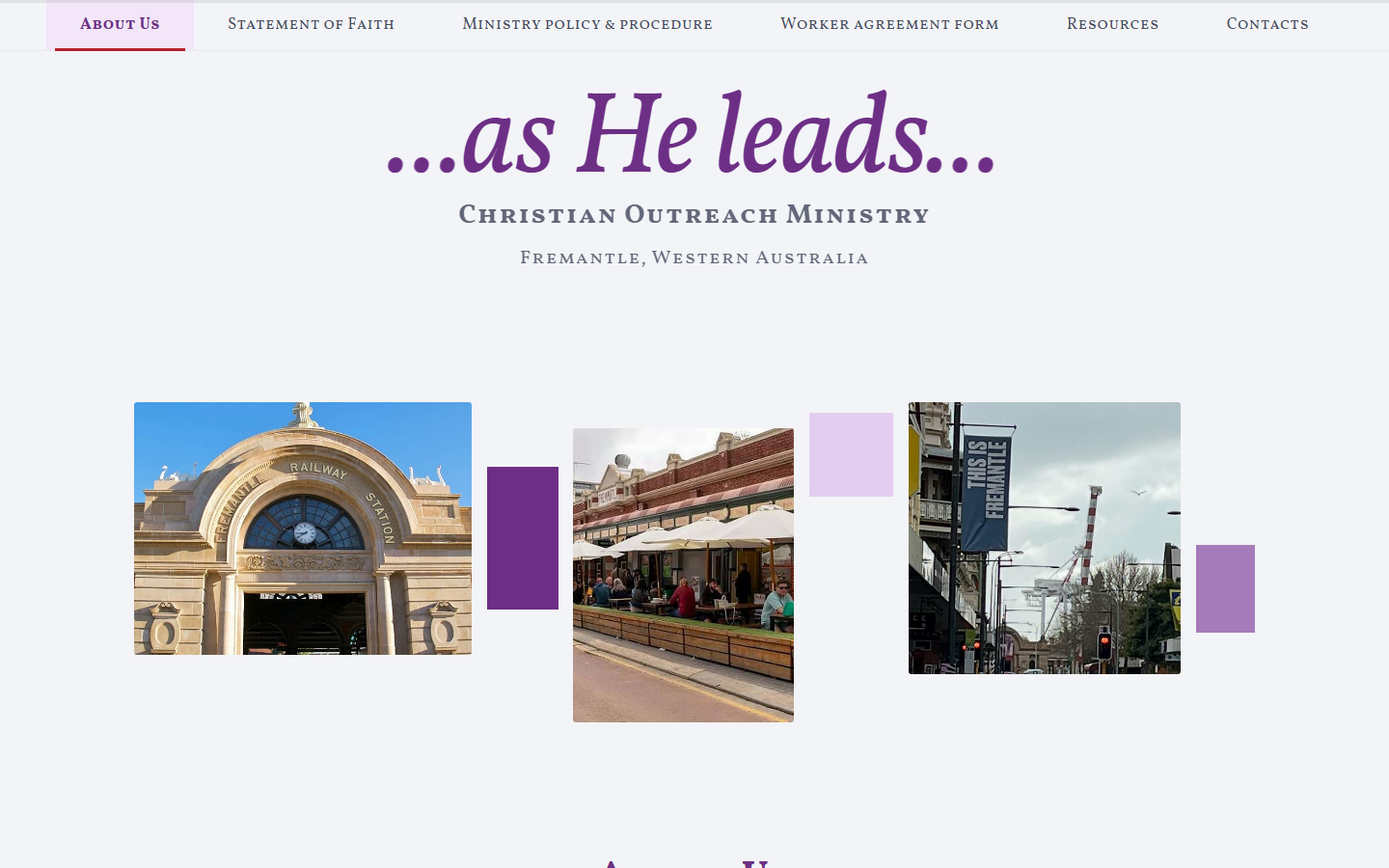 The name as the ministry writes it, lowercase with an ellipsis at each end, over three photographs of Fremantle with shaded boxes between them