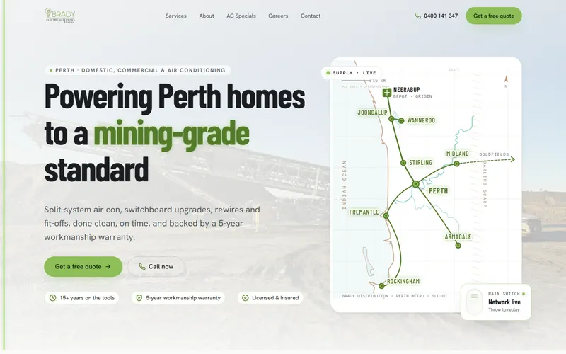 The Brady Electrical home page.