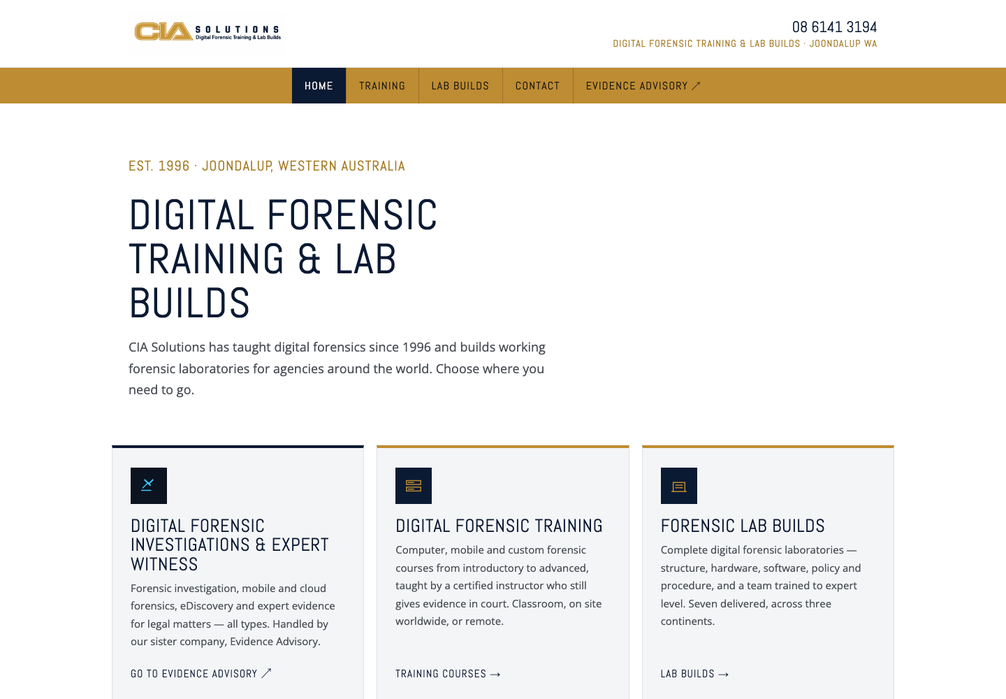 Home — est. 1996, Joondalup, and the three doors: investigations, training and lab builds
