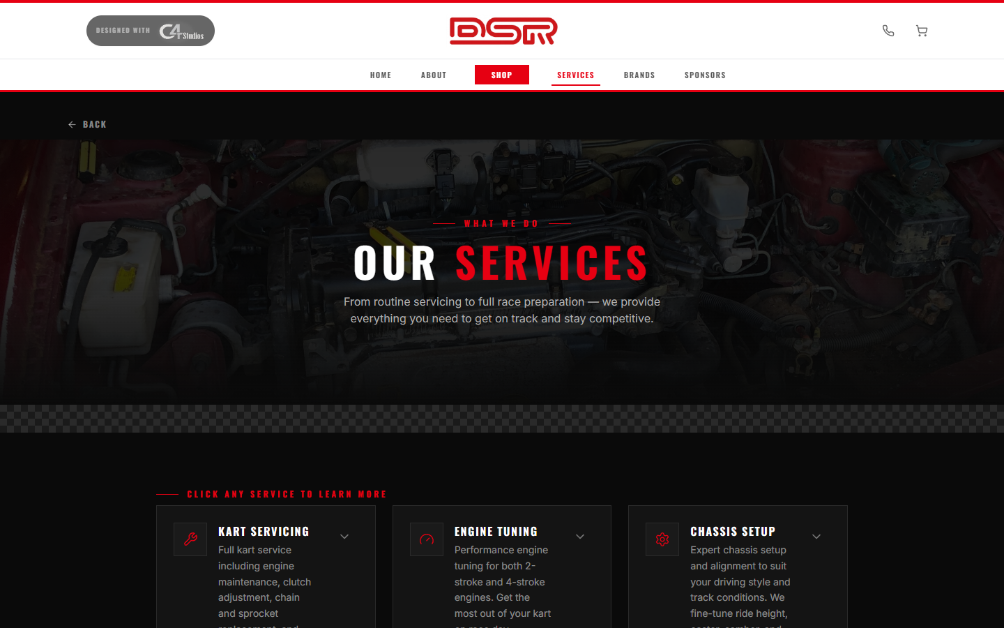 Services page with expandable cards