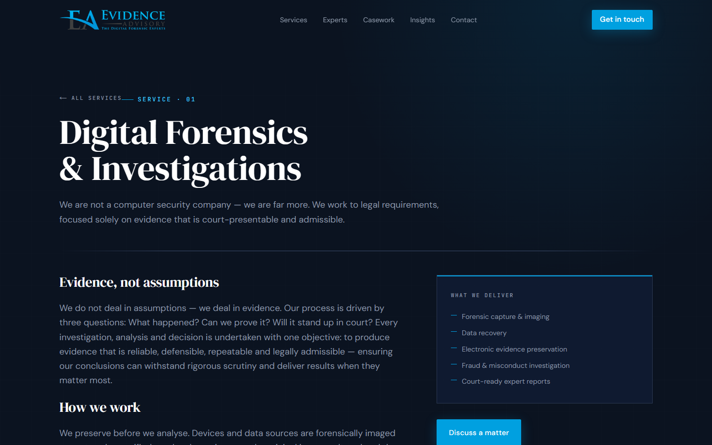Digital Forensics — one of four individually-indexable service landing pages