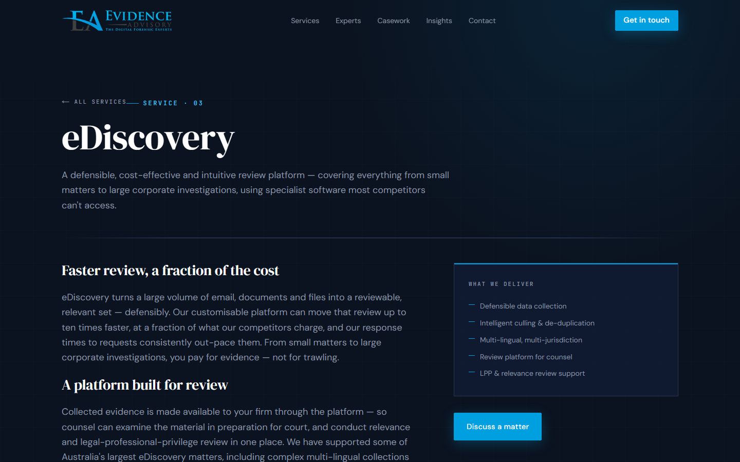 eDiscovery — dedicated service landing page