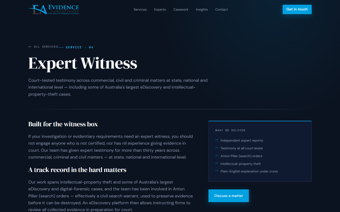 Expert Witness — dedicated service landing page