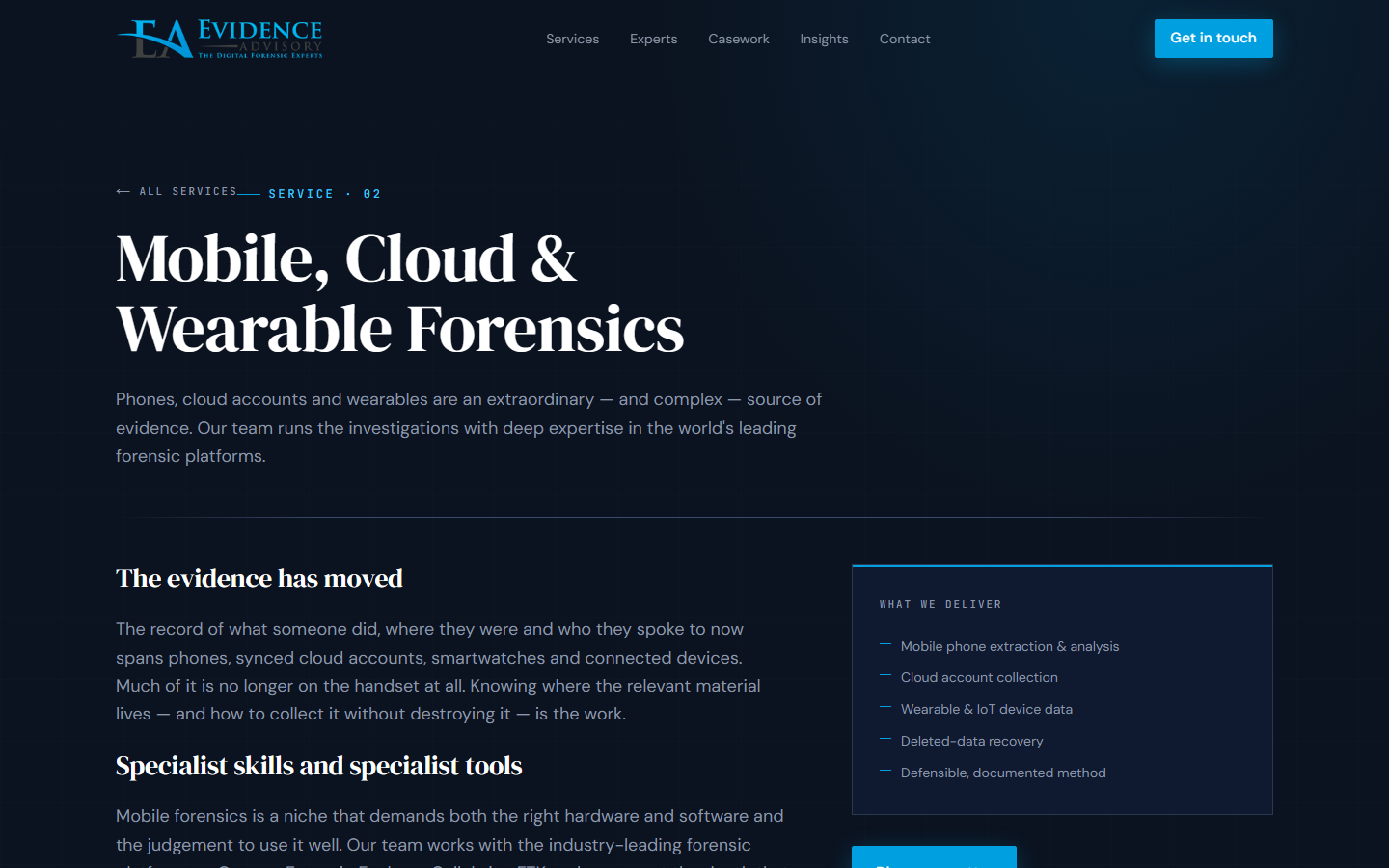 Mobile & Cloud Forensics — dedicated service landing page
