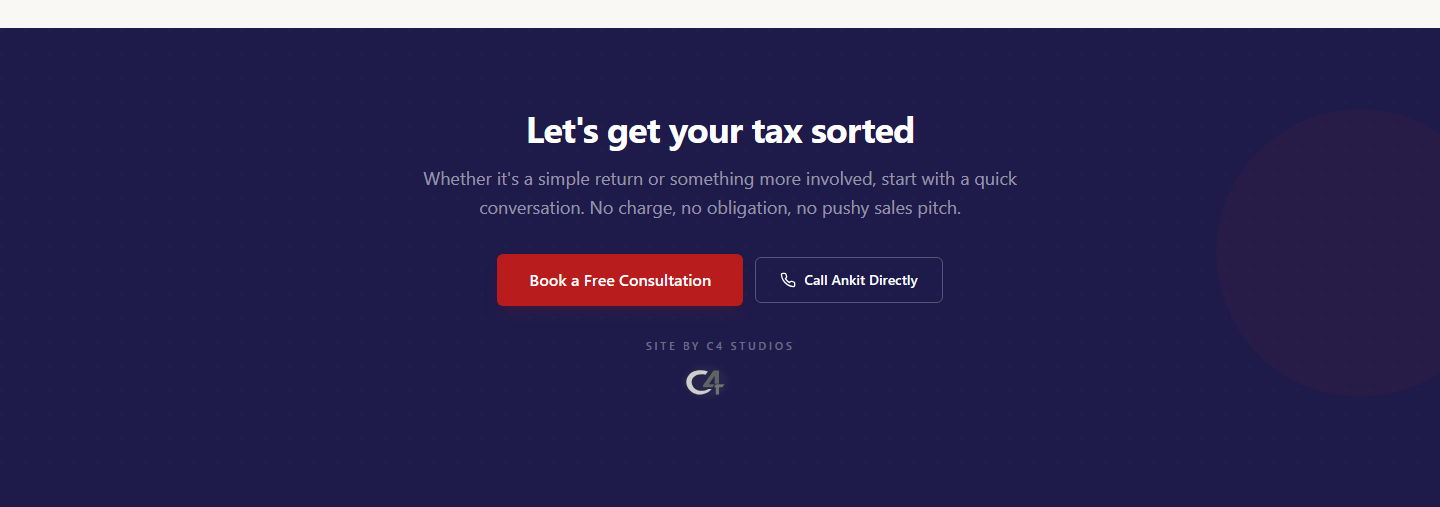 Full-width CTA section with C4 Studios credit badge