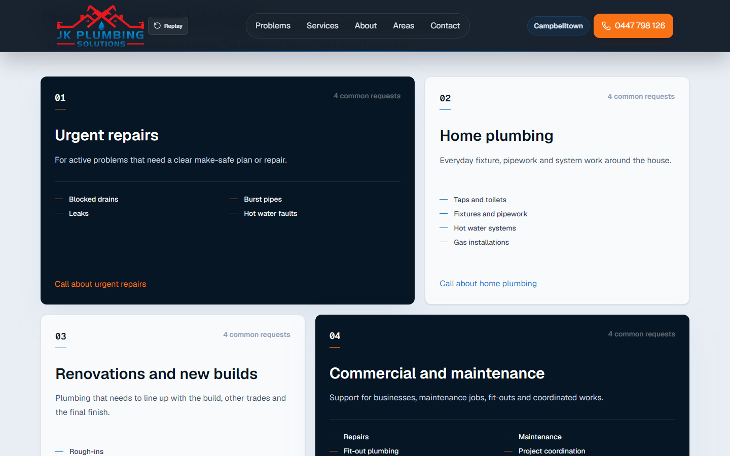 Services — four grouped categories.