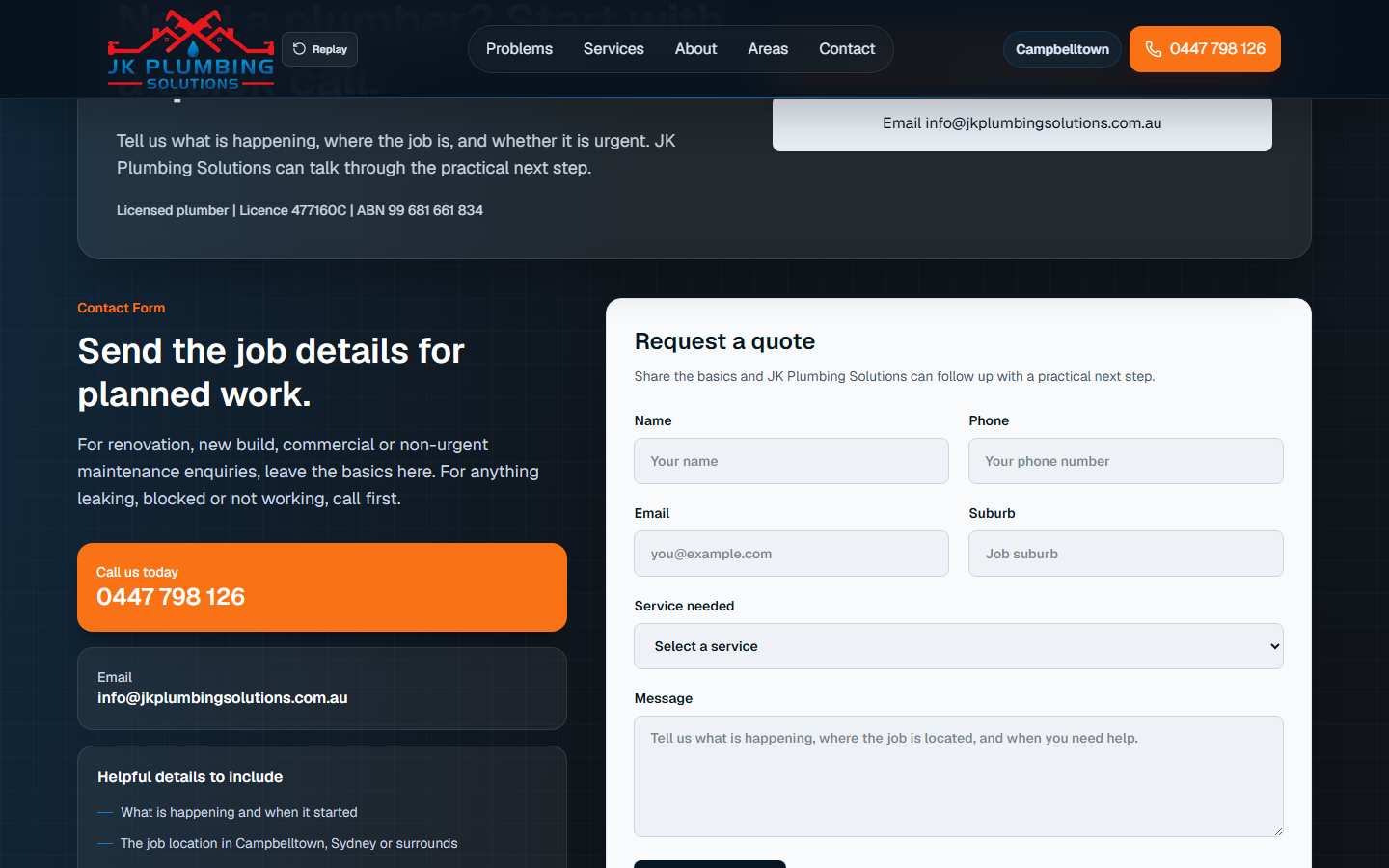 Contact form and footer with C4 credit.