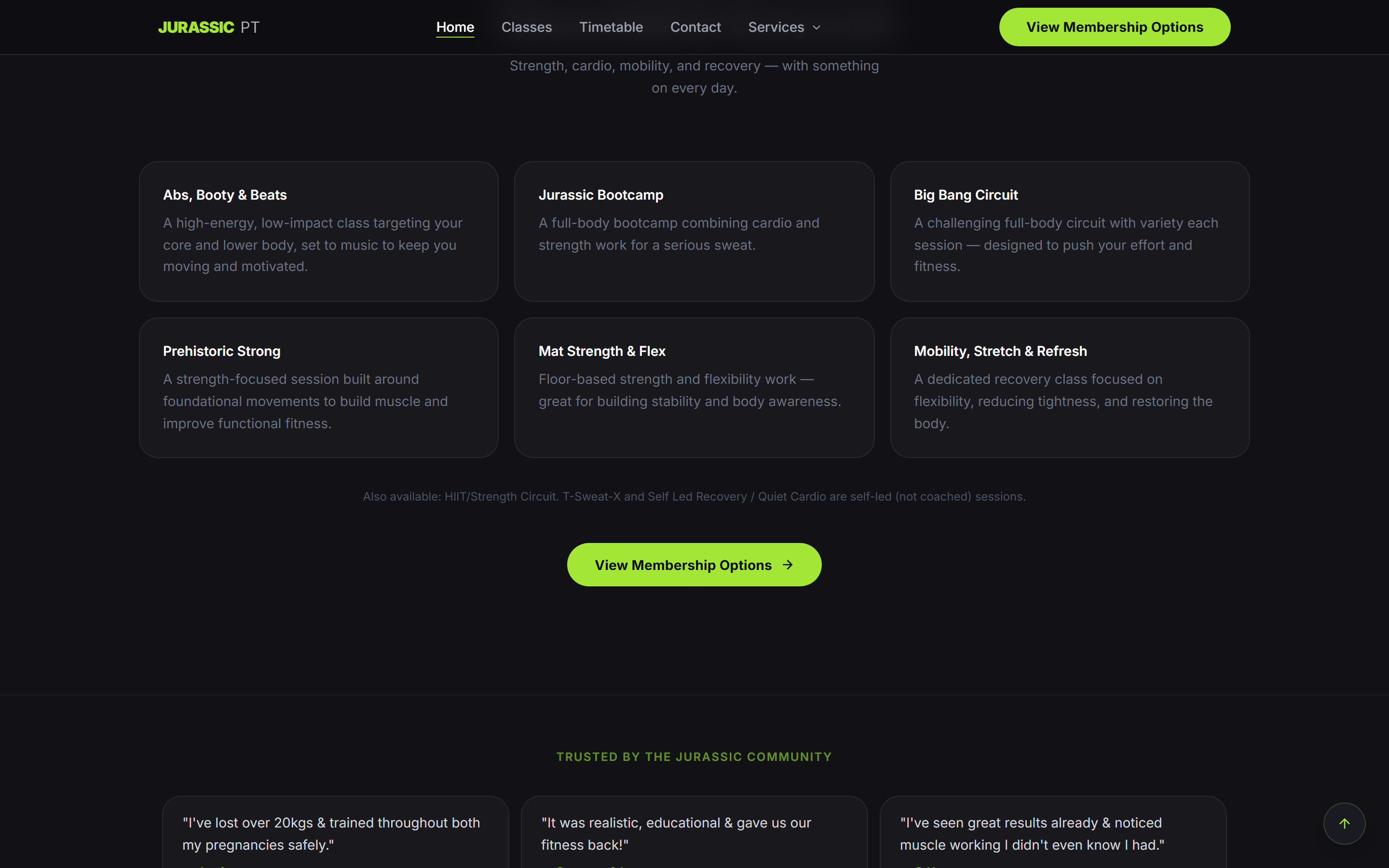 Testimonials — community stories grid with expandable cards
