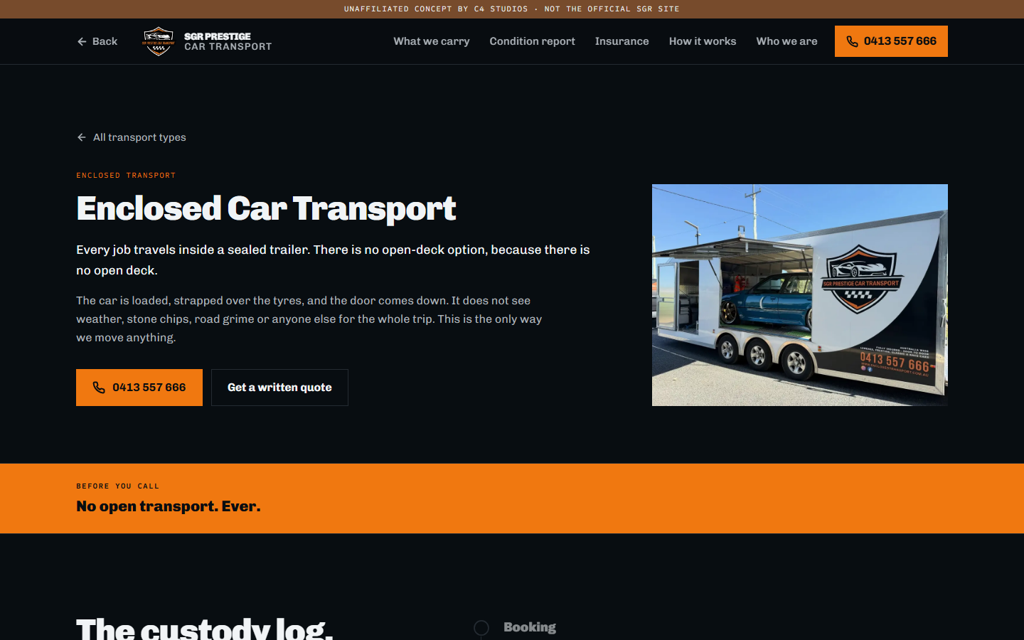 Enclosed car transport, one of six service pages, each written rather than templated