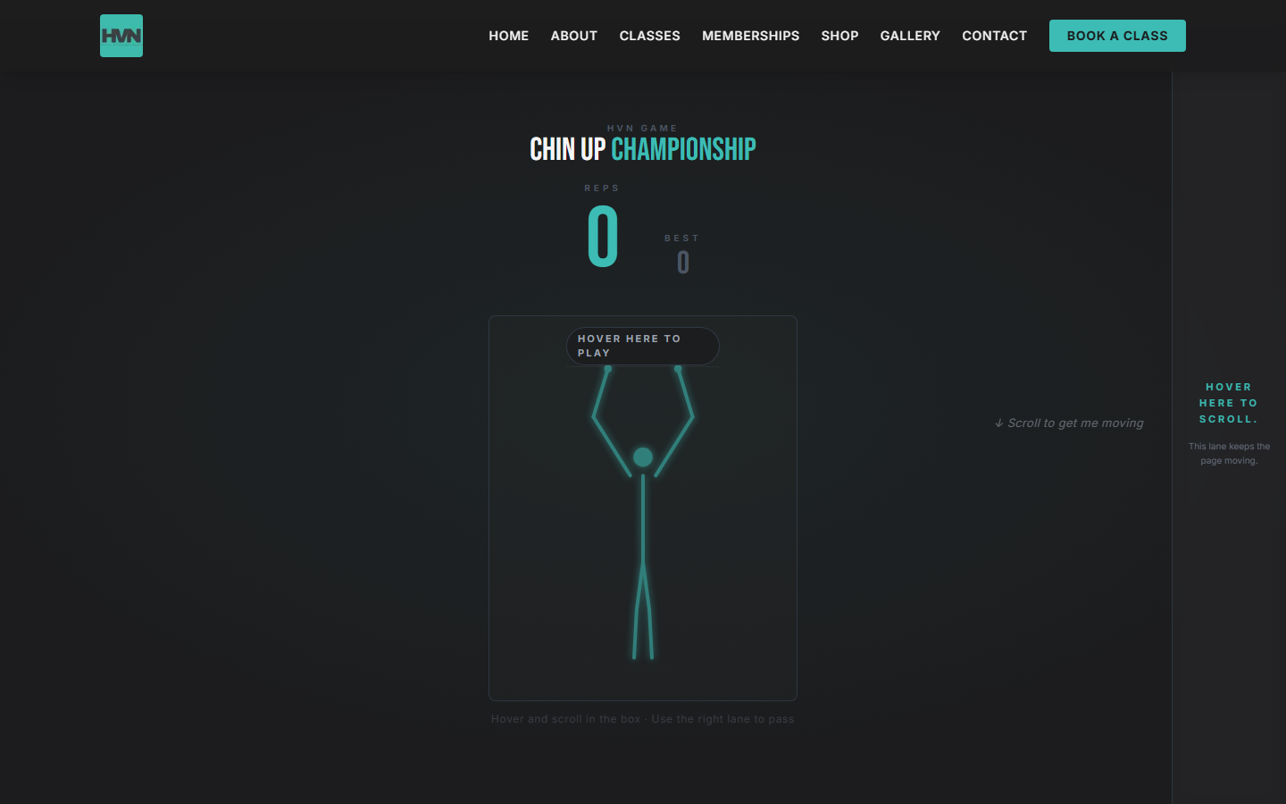 Bespoke "Chin Up Championship" scroll mini-game