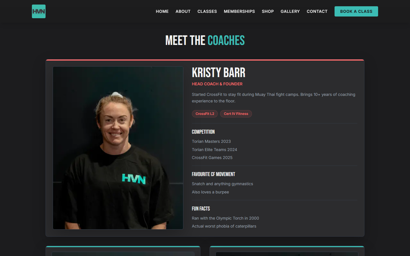 About — coach profiles with spotlight layout