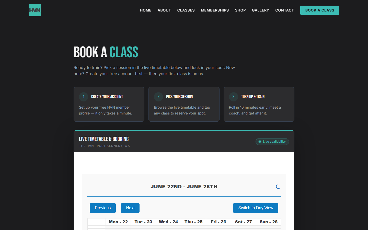 Book — branded Fitbox live booking embed