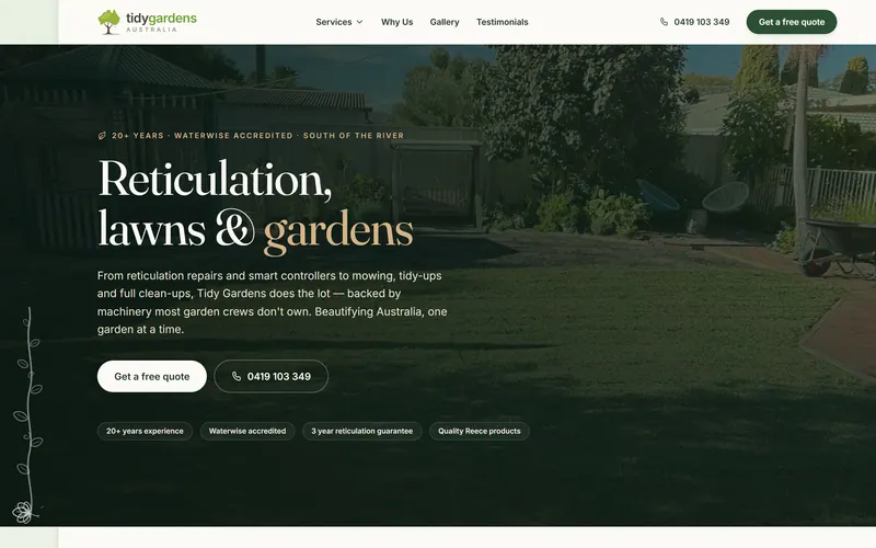 The Tidy Gardens Australia home page.