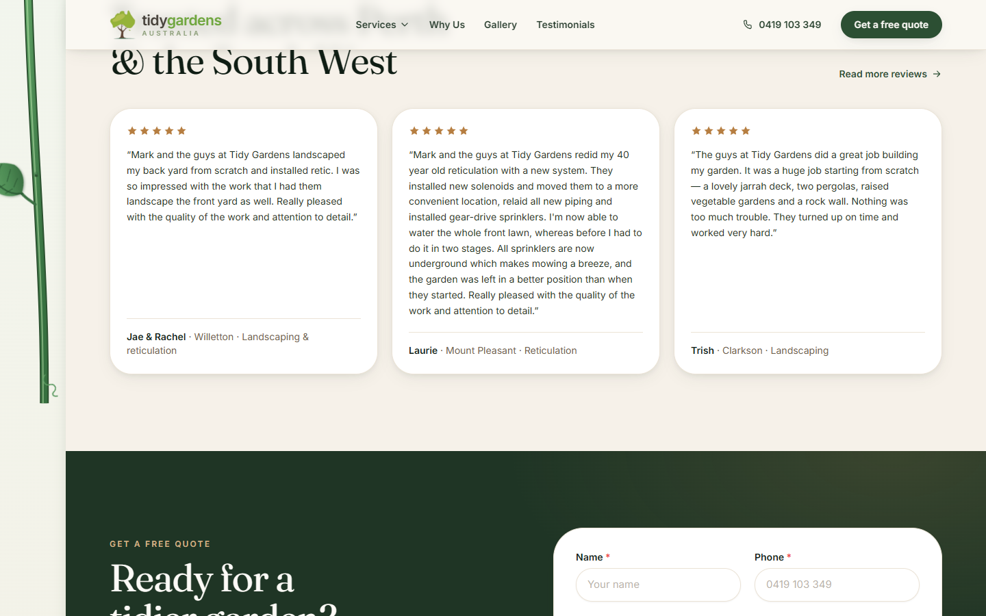Home — "Trained across Perth & the South West" service overview
