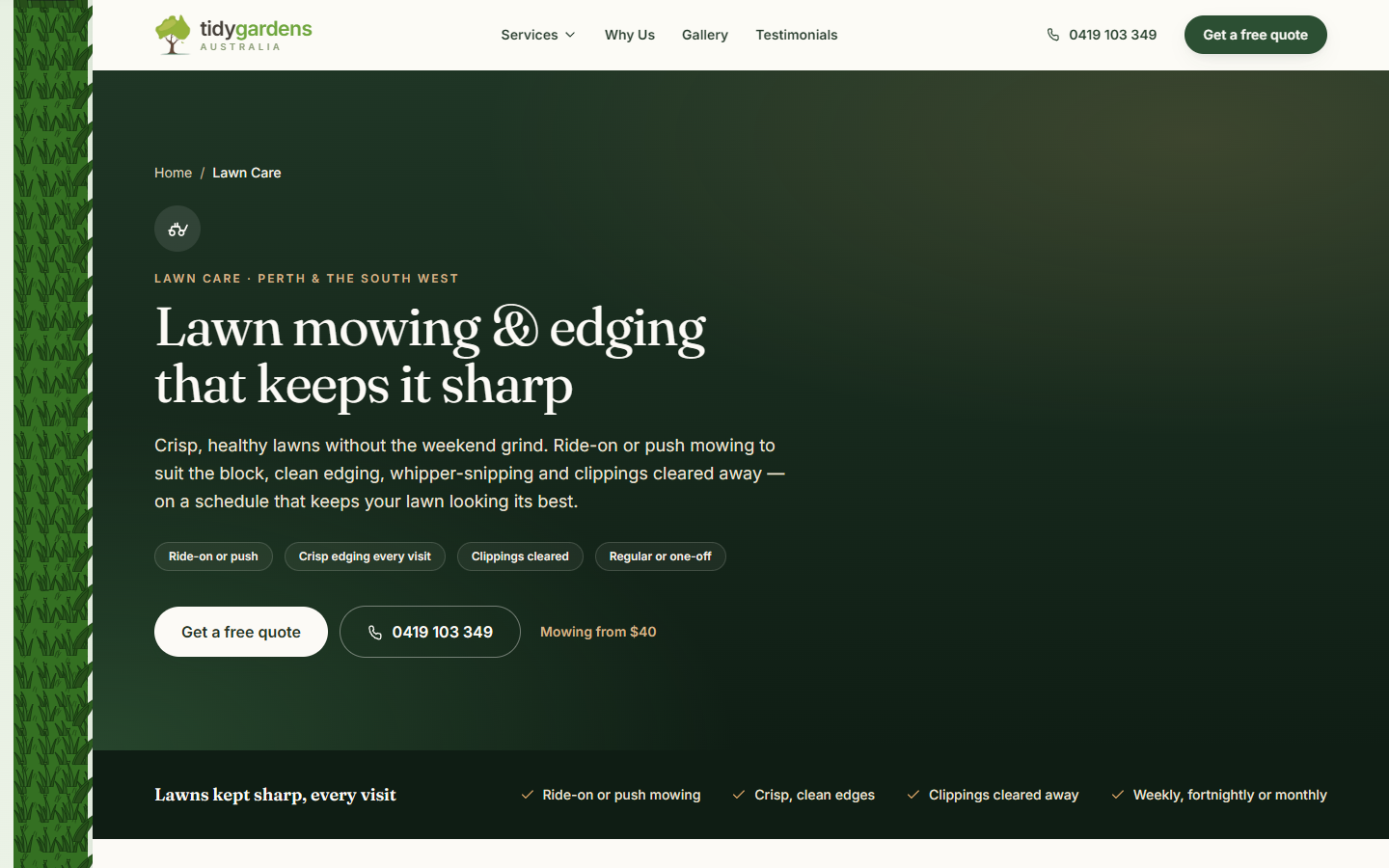 Lawn Care — the scroll-driven lawnmower motif