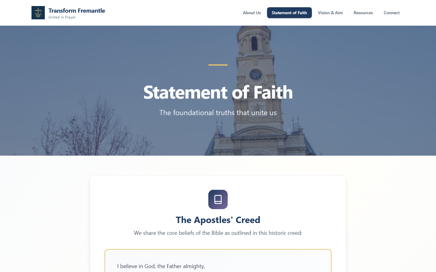 Statement of Faith — formatted creed and shared beliefs