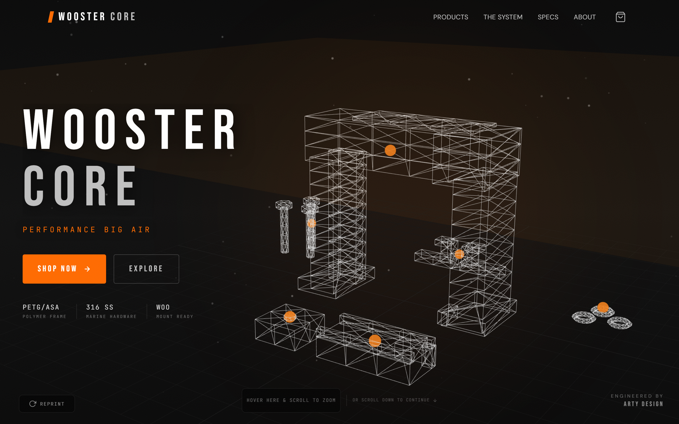 Hero — live WebGL FDM print with the print-status HUD.
